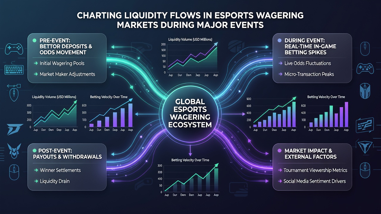 Chart illustrating hourly liquidity volume spikes across esports betting exchanges during a championship final