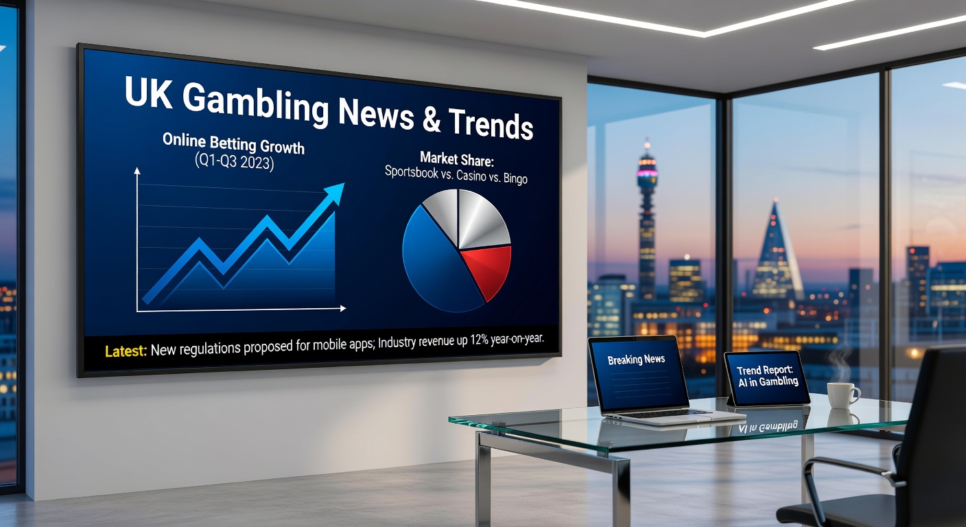 Visual representation of UK gambling industry changes, featuring regulatory documents and casino icons against a London skyline