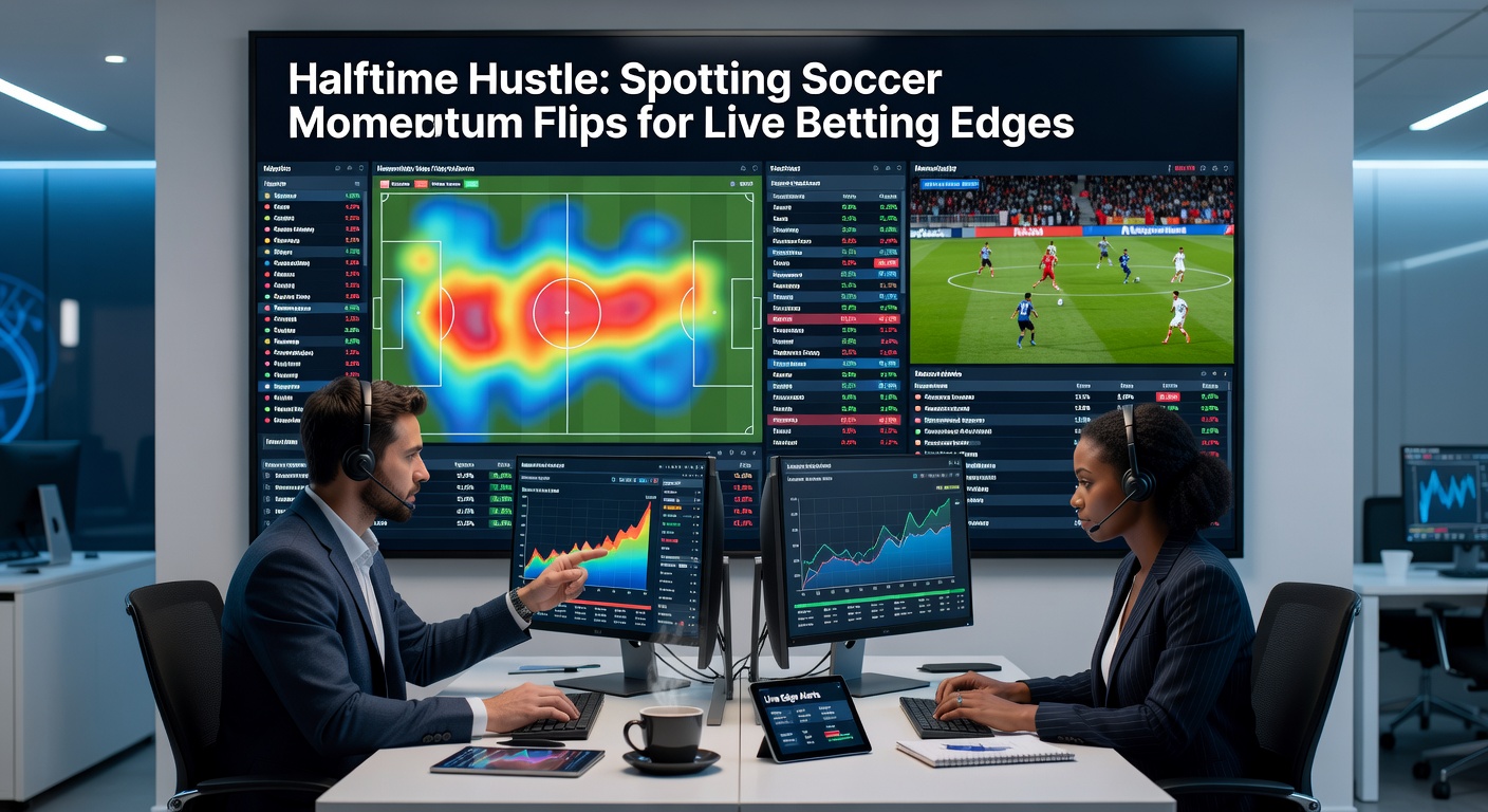 Live betting interface displaying halftime soccer odds shifting rapidly amid momentum indicators
