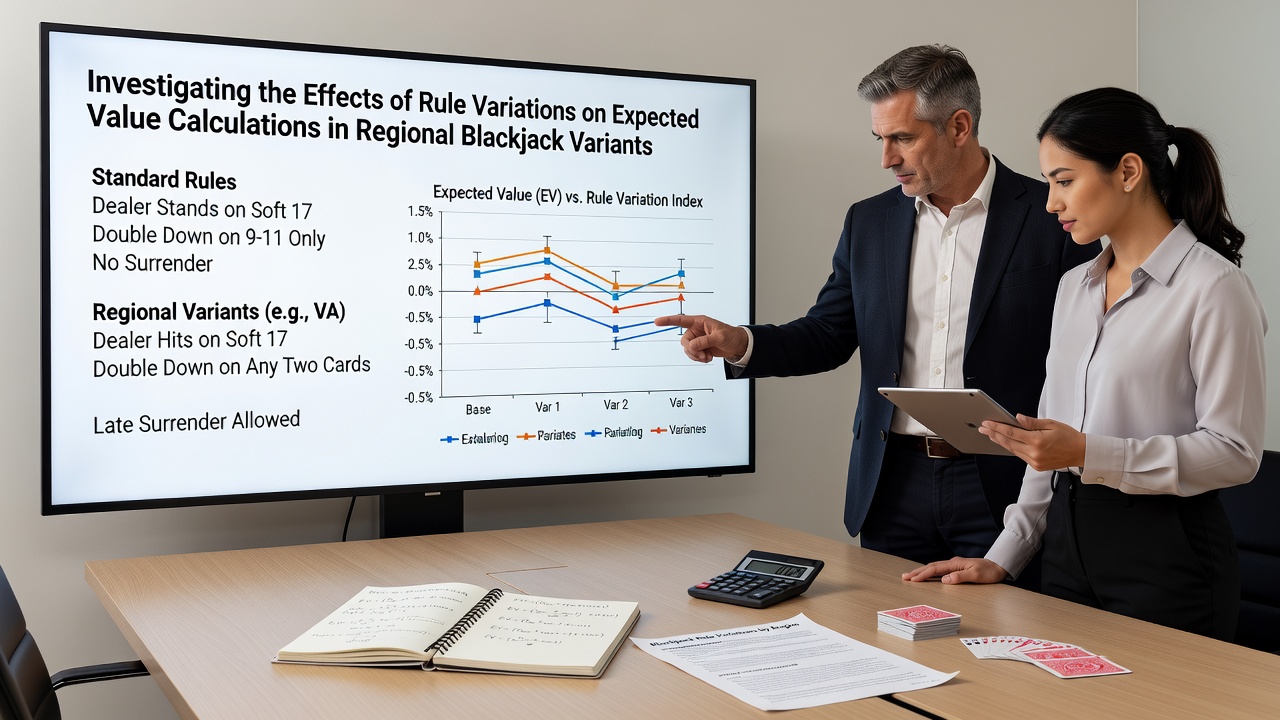 Comparison chart of expected value shifts across different blackjack rule sets with numerical examples