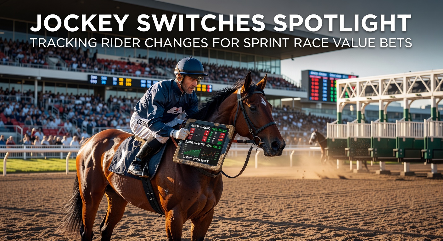 A jockey guiding a horse at full speed during a sprint race, highlighting the critical role of rider changes in betting outcomes