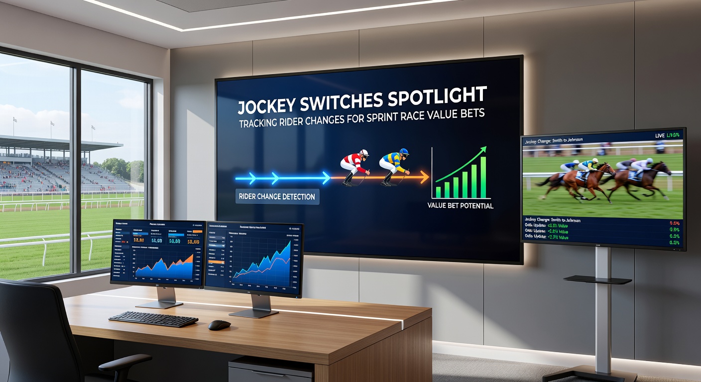 Close-up of a jockey switch announcement board at a racetrack, illustrating real-time tracking for bettors