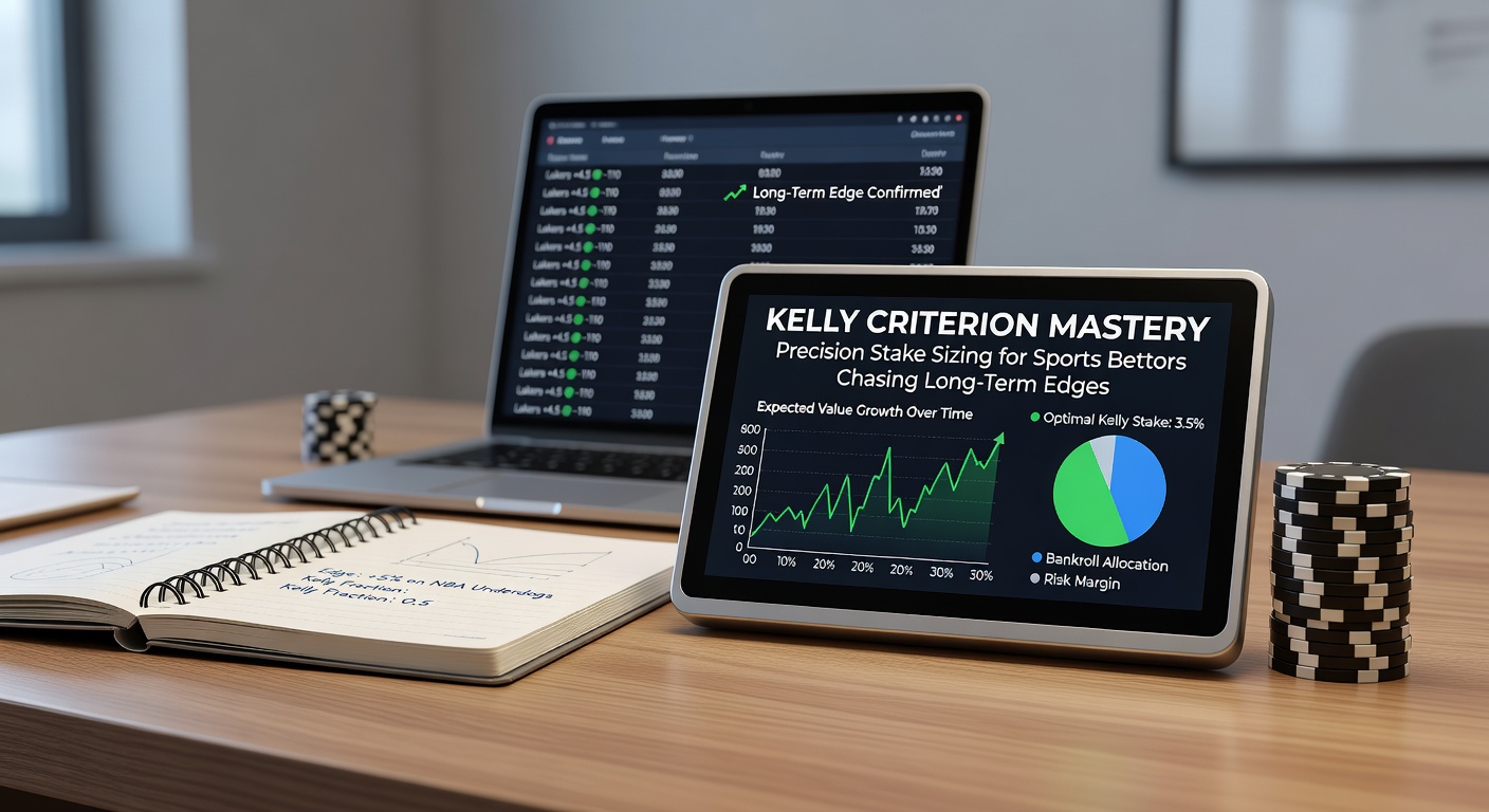 Graph illustrating Kelly Criterion stake sizing curves for varying edge probabilities in sports betting scenarios
