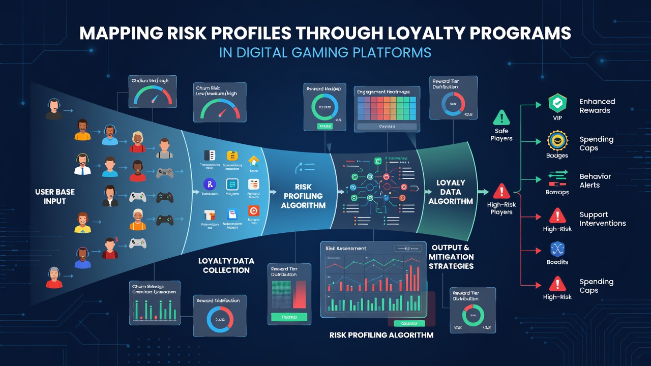 Analytics dashboard displaying player risk profiles segmented by loyalty tier with behavioral trend graphs
