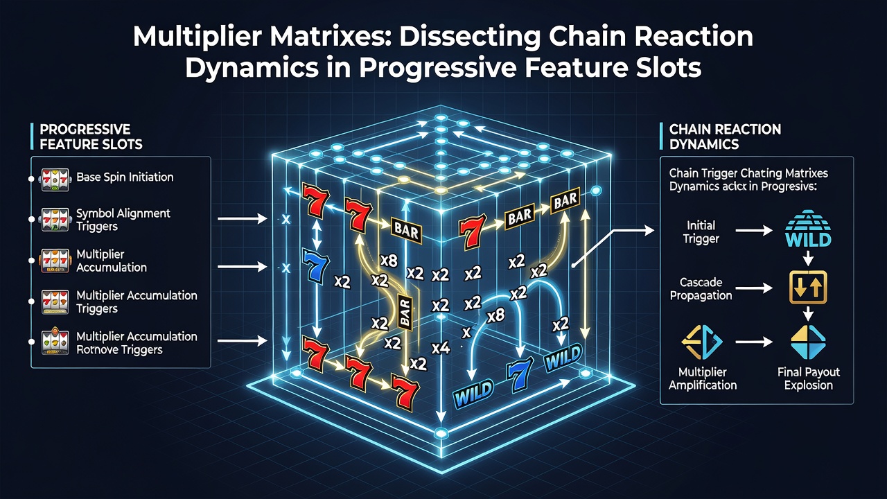 Screenshot of an active progressive slot screen displaying ongoing chain reaction with increasing multiplier values