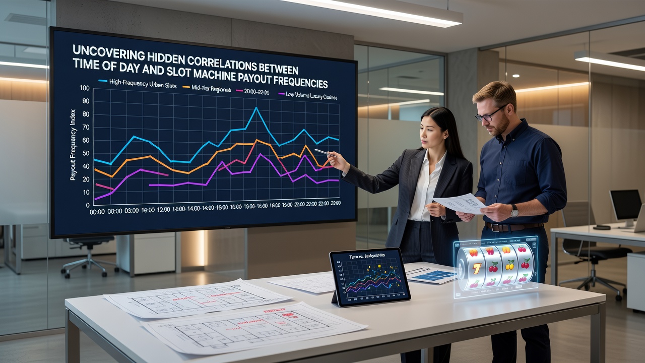 Data visualization charts displaying slot machine activity levels and payout distributions across a 24-hour cycle
