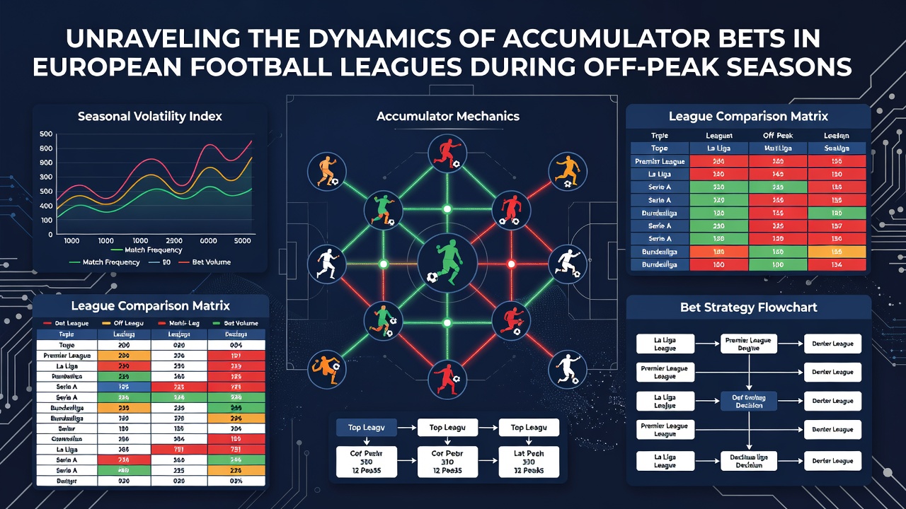 Data charts showing accumulator bet trends and European league schedules during off-peak months